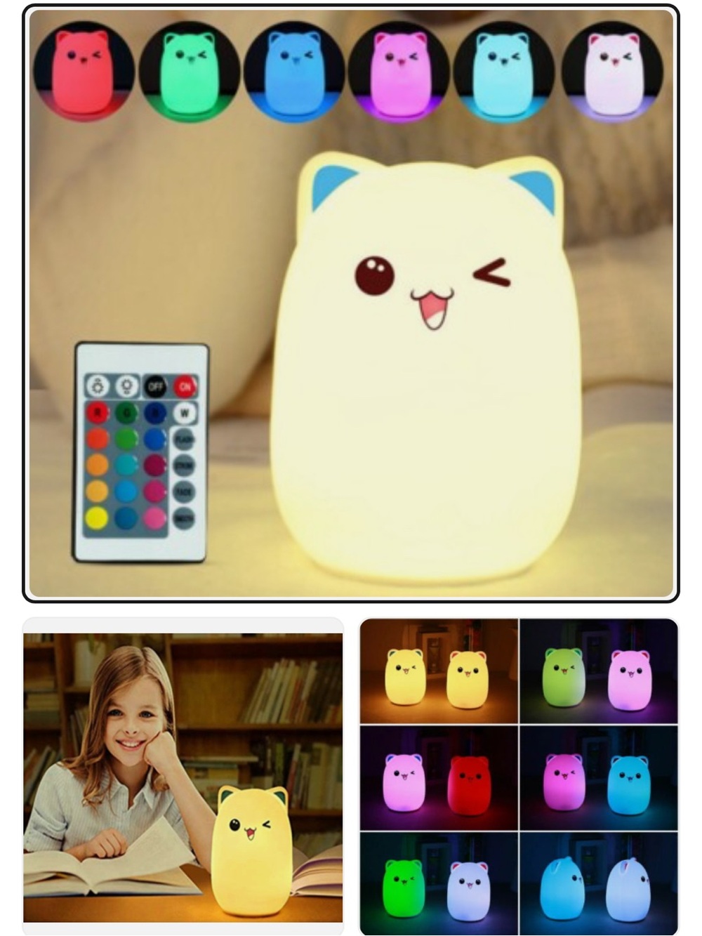 Winking Cat LED Night Light - Multi-Color Cute Silicone Lamp